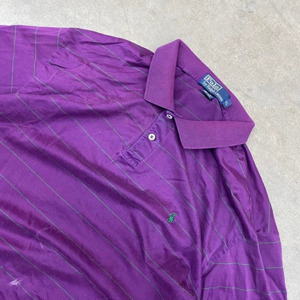 Polo Ralph Lauren Striped Long Sleeve Polo Purple‎ Y2K Men's XL